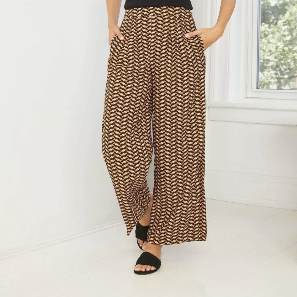 Women's Geometric Print High-Rise Pleated Wide Leg